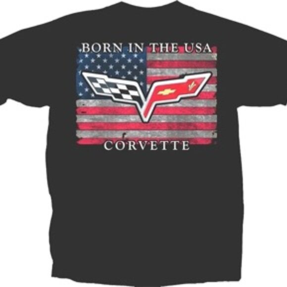 Joe Blow's T's Chevy Corvette Logo Born in The USA Men's T-Shirt - Picture 2 of 2